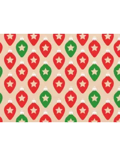 PAPEL REGALO NAV. 50X90 KRAFT BOMBILLOS RED GREEN R. 51495