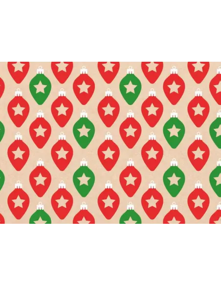 PAPEL REGALO NAV. 50X90 KRAFT BOMBILLOS RED GREEN R. 51495