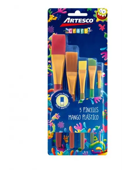 PINCEL ARTESCO P.NYLON PLANA M/PLASTICO X5 COL