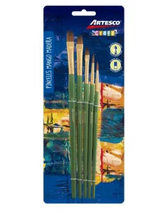 PINCEL ARTESCO P.NYLON PLANA/REDONDA M/MADERA X5