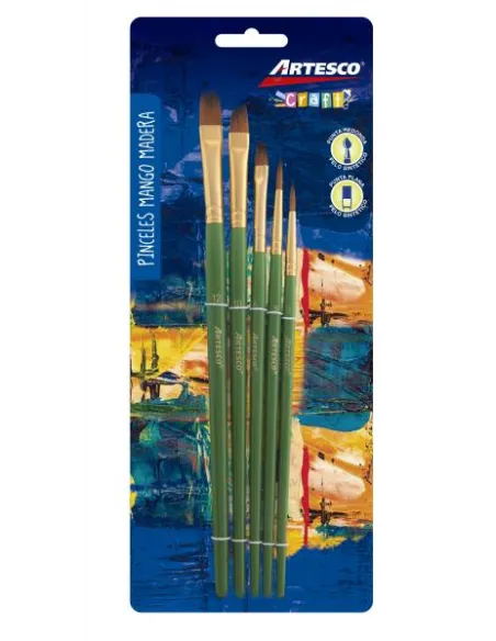 PINCEL ARTESCO P.NYLON PLANA/REDONDA M/MADERA X5