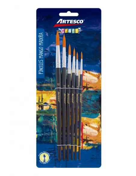 PINCEL ARTESCO P.NYLON REDONDA M/MADERA X6