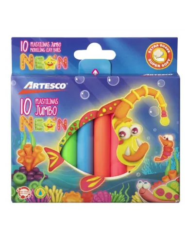 PLASTILINA ARTESCO JUMBO NEON X 10