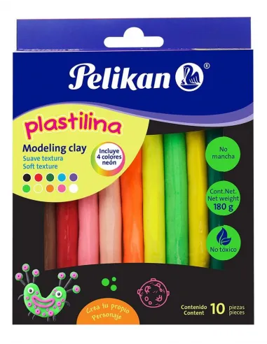 PLASTILINA PELIKAN JUMBO X 10 COL NEON