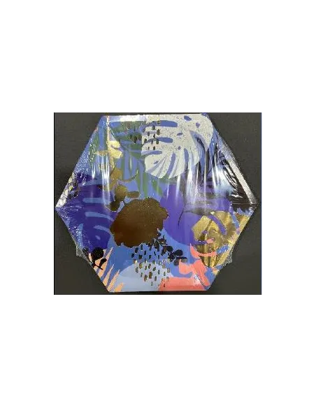 PLATOS HEXAGONALES ESTAMPADO AZUL GRANDE X10UND 58J2T-11