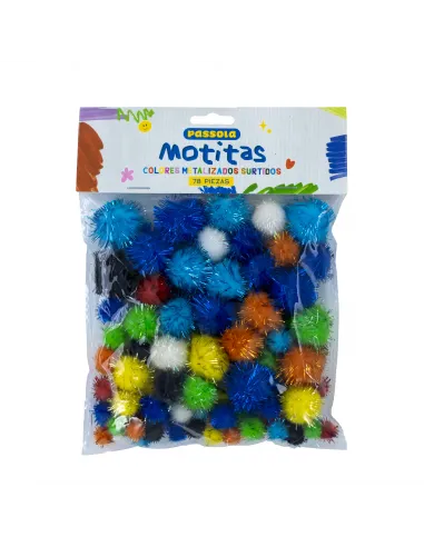 POMPOM MOTITA PASSOLA FELPA 78 PZAS METALIZADO V/TAMAÑOS COL/SURT