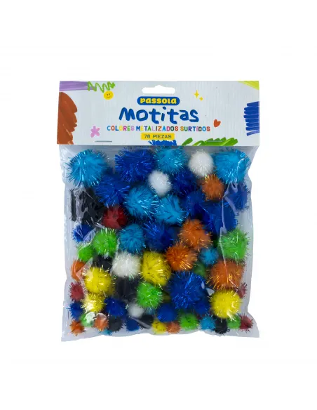 POMPOM MOTITA PASSOLA FELPA 78 PZAS METALIZADO V/TAMAÑOS COL/SURT