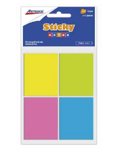 POST-IT ARTESCO 1.5 PULG X2 PULG NEON X 4 653 PAD 100H