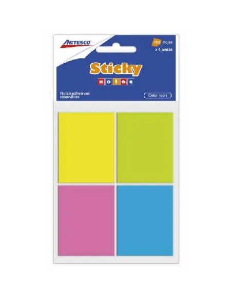 POST-IT ARTESCO 1.5 PULG X2 PULG NEON X 4 653 PAD 100H