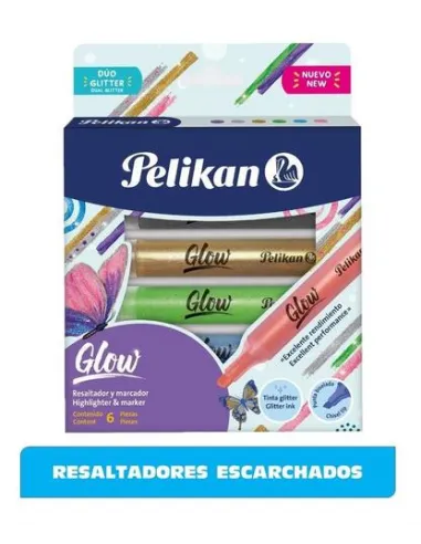 RESALTADOR PELIKAN ESCARCHADO GLOW X 6 COL