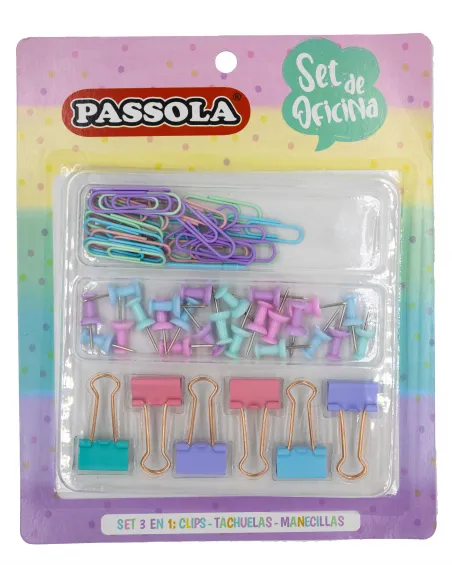 SET PASSOLA P/ESCRITORIO COL. PASTEL E/BLISTER