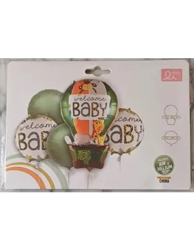 SET DE GLOBOS SWH WELCOME BABY SAFARI 5PZS 65J5T-6