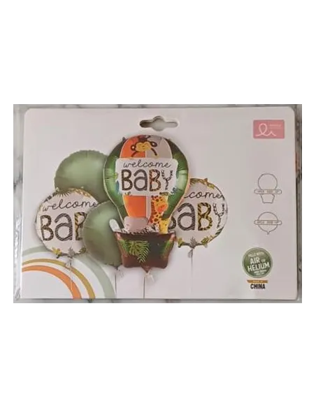 SET DE GLOBOS SWH WELCOME BABY SAFARI 5PZS 65J5T-6