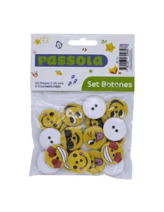 BOTONES PASSOLA EMOJIS 20 PZAS 20MM DISEÑOS SURT