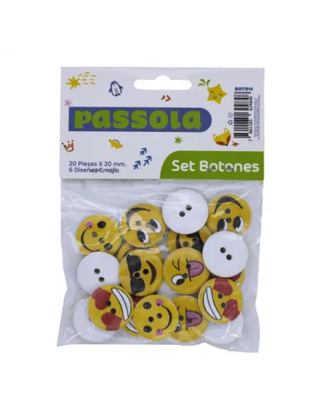 BOTONES PASSOLA EMOJIS 20 PZAS 20MM DISEÑOS SURT