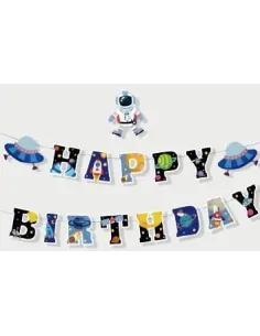 SET DE GLOBOS SWH BANDERIN HAPPY BIRTHDAY ASTRONAUTA 73JZA-7
