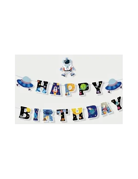 SET DE GLOBOS SWH BANDERIN HAPPY BIRTHDAY ASTRONAUTA 73JZA-7