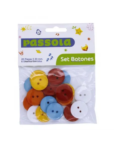 BOTONES PASSOLA LLANOS 20 PZAS 20MM COL/SURT