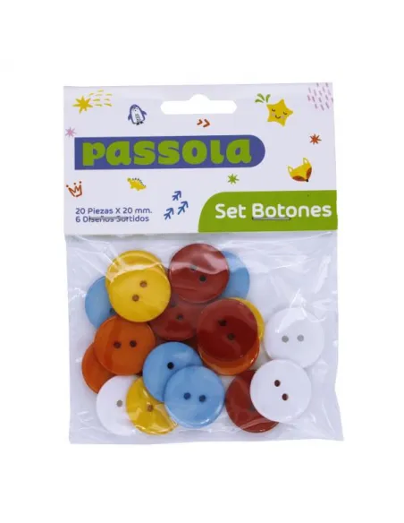 BOTONES PASSOLA LLANOS 20 PZAS 20MM COL/SURT