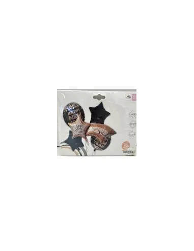 SET DE GLOBOS SWH ALUM. HAPPY NEW YEAR NEGRO/DORADO 5PZS 65J5A-20