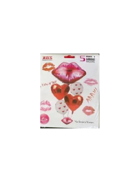 SET GLOBOS METALIZADO BESO 5PZS