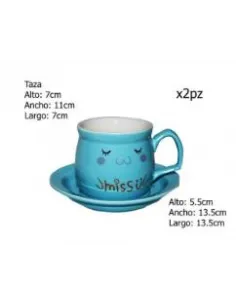 TAZA C/PLATO PORCELANA AZUL 300ML 818952
