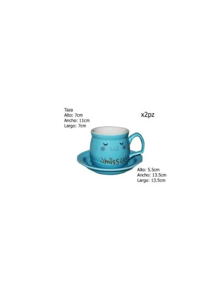 TAZA C/PLATO PORCELANA AZUL 300ML 818952