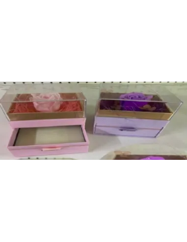 CAJA D/REGALO RA C/TAPA ACRILICA Y FLOR DE JABON 9.6X9CM LH976