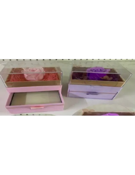 CAJA D/REGALO RA C/TAPA ACRILICA Y FLOR DE JABON 9.6X9CM LH976
