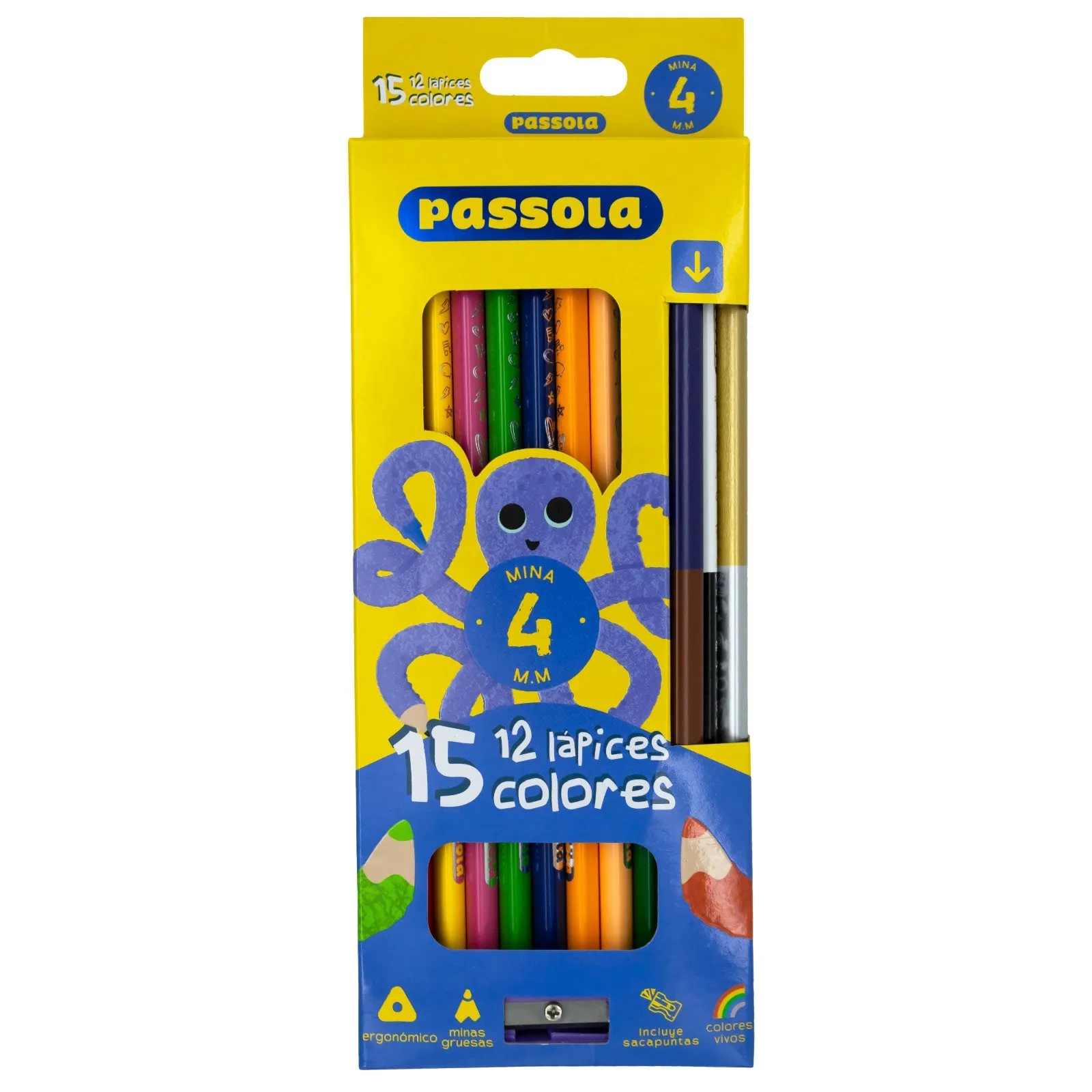 LAPIZ PASSOLA TRIANG LARGO 4MM X 12/15 COLORES