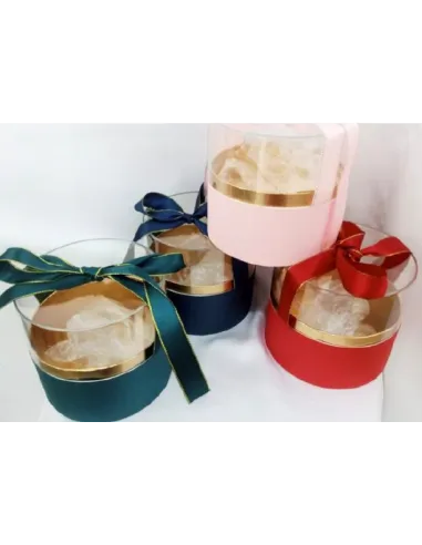 CAJA REGALO REDONDA C/TAPA ACRILICA V/COLORES 12X13CM CAJA-304