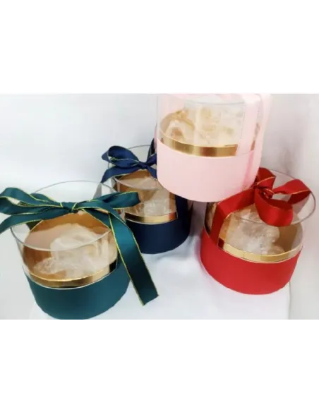 CAJA REGALO REDONDA C/TAPA ACRILICA V/COLORES 12X13CM CAJA-304