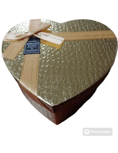 CAJA D/REGALO CORAZON DORADA GRANDE 21.5X19.5CM