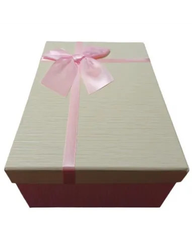 CAJA D/REGALO RA RECTANGULAR BEIGE C/LAZO ROSA MED.14X21CM